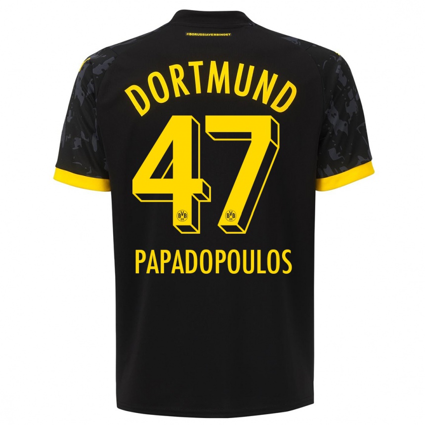 Kids  Antonios Papadopoulos #47 Black Away Jersey 2023/24 T-Shirt Canada