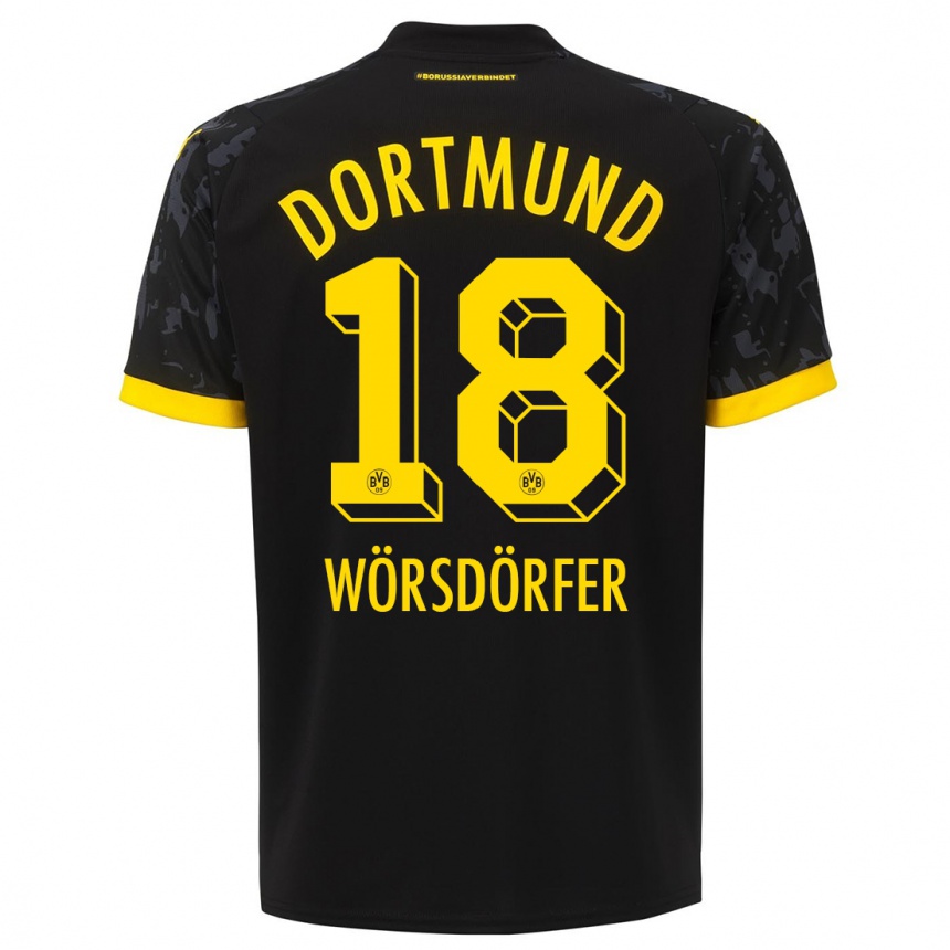 Kids Len Wörsdörfer #18 Black Away Jersey 2023/24 T-Shirt Canada