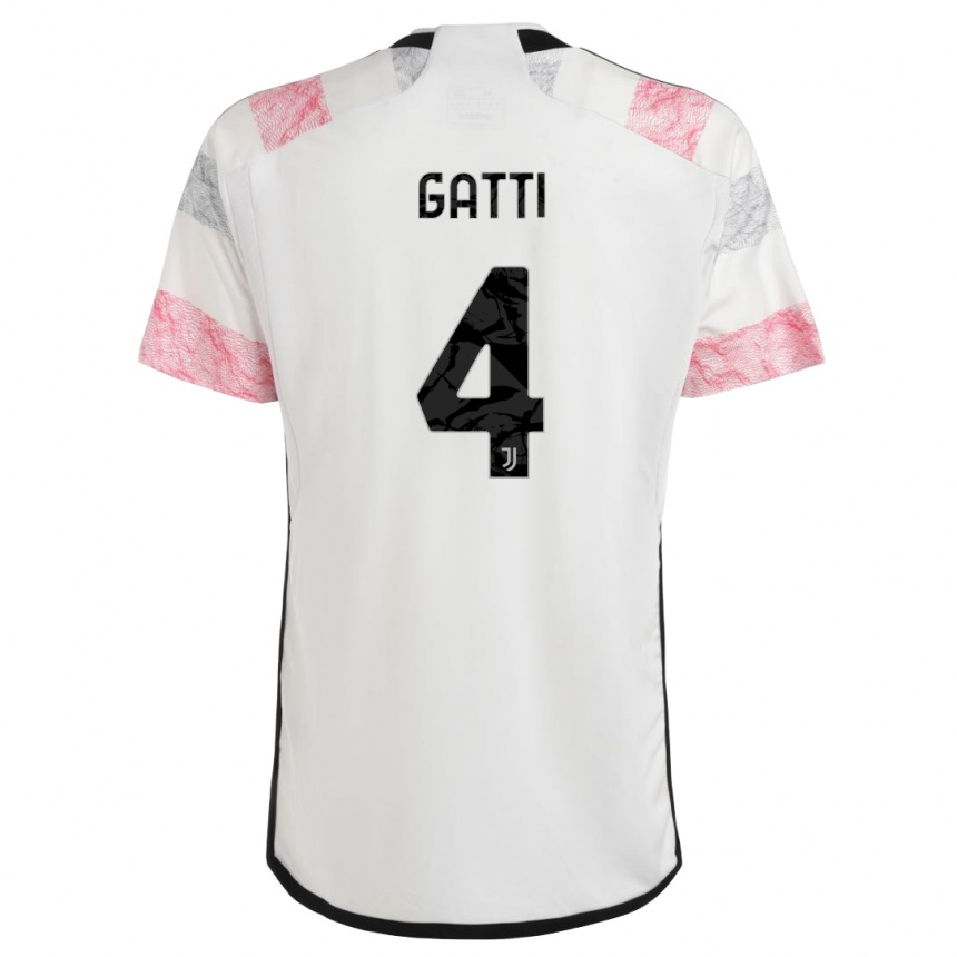 Kids  Federico Gatti #4 White Pink Away Jersey 2023/24 T-Shirt Canada