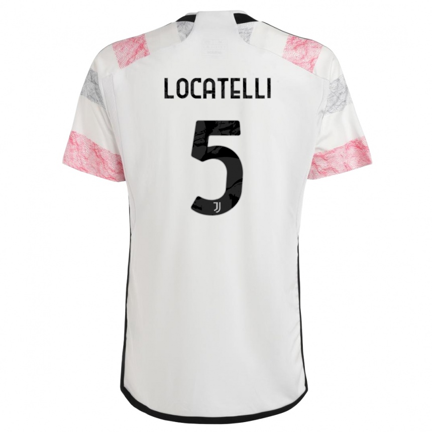 Kids Manuel Locatelli #5 White Pink Away Jersey 2023/24 T-Shirt Canada