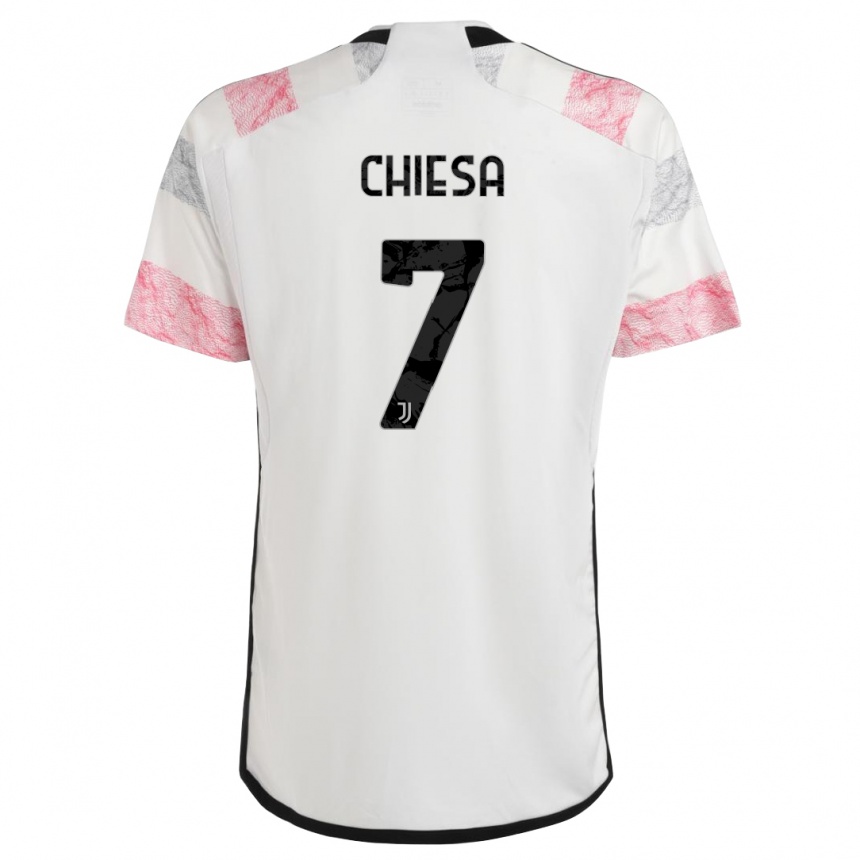 Kids  Federico Chiesa #7 White Pink Away Jersey 2023/24 T-Shirt Canada