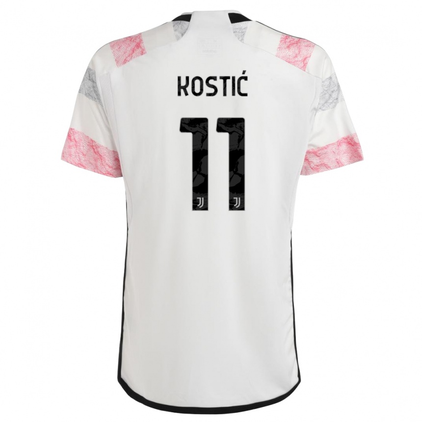 Kids  Filip Kostic #11 White Pink Away Jersey 2023/24 T-Shirt Canada