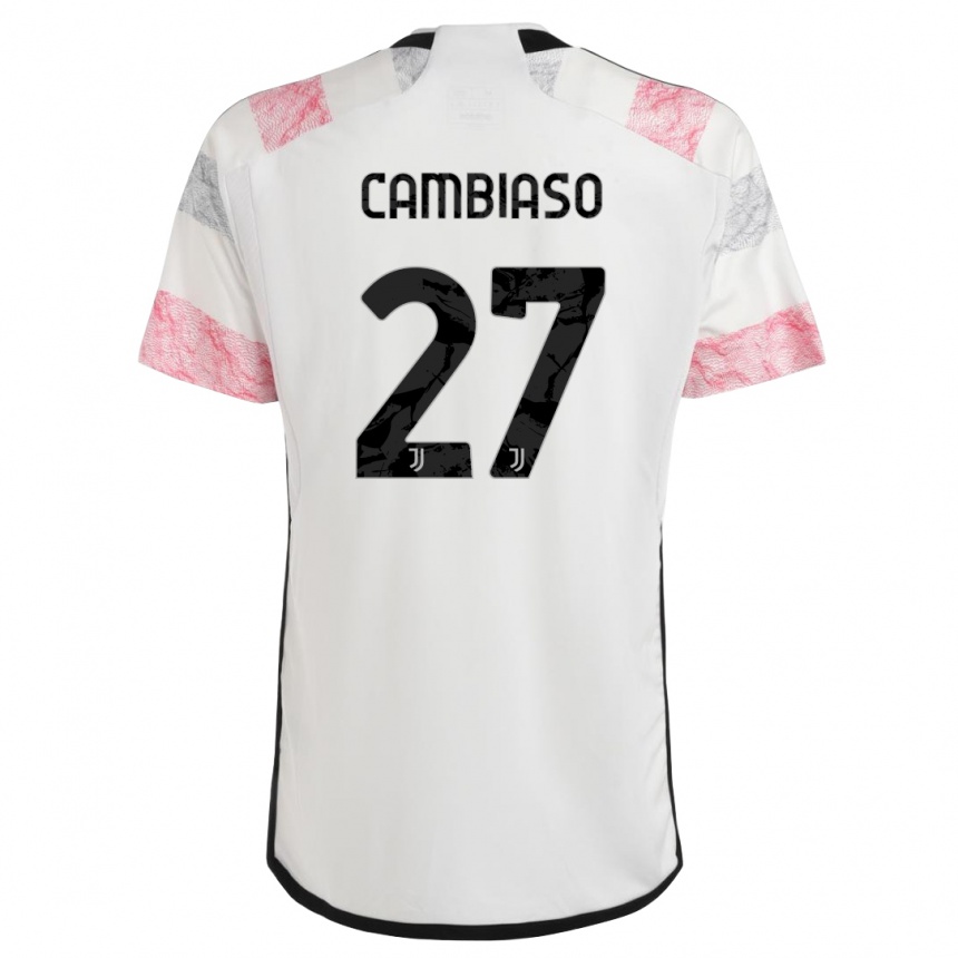 Kids  Andrea Cambiaso #27 White Pink Away Jersey 2023/24 T-Shirt Canada