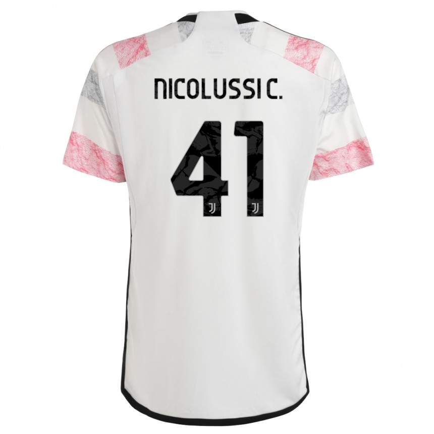 Kids  Hans Nicolussi Caviglia #41 White Pink Away Jersey 2023/24 T-Shirt Canada