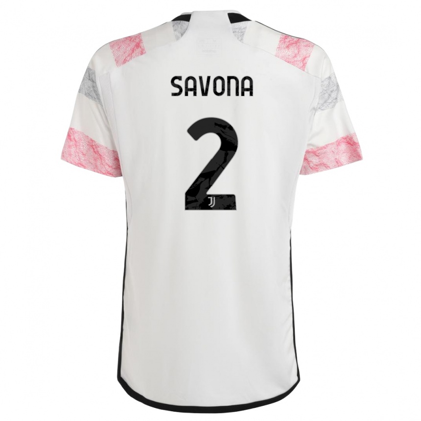 Kids  Nicolo Savona #2 White Pink Away Jersey 2023/24 T-Shirt Canada