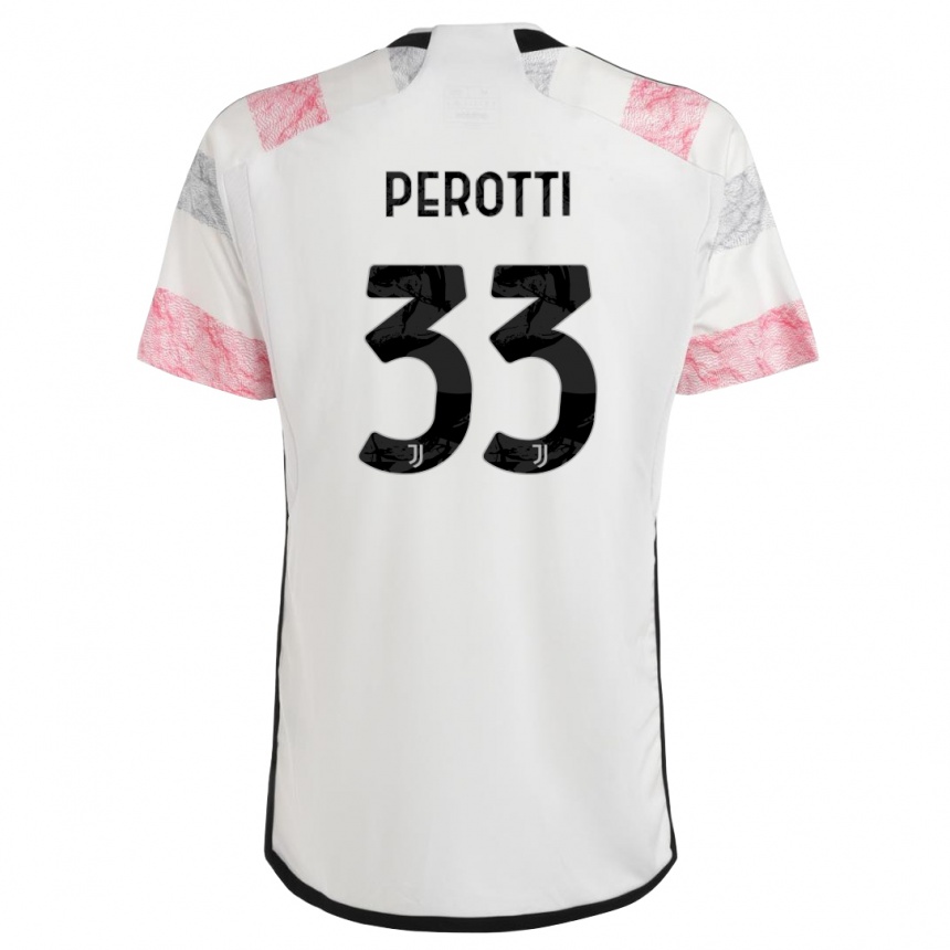 Kids  Clemente Perotti #33 White Pink Away Jersey 2023/24 T-Shirt Canada