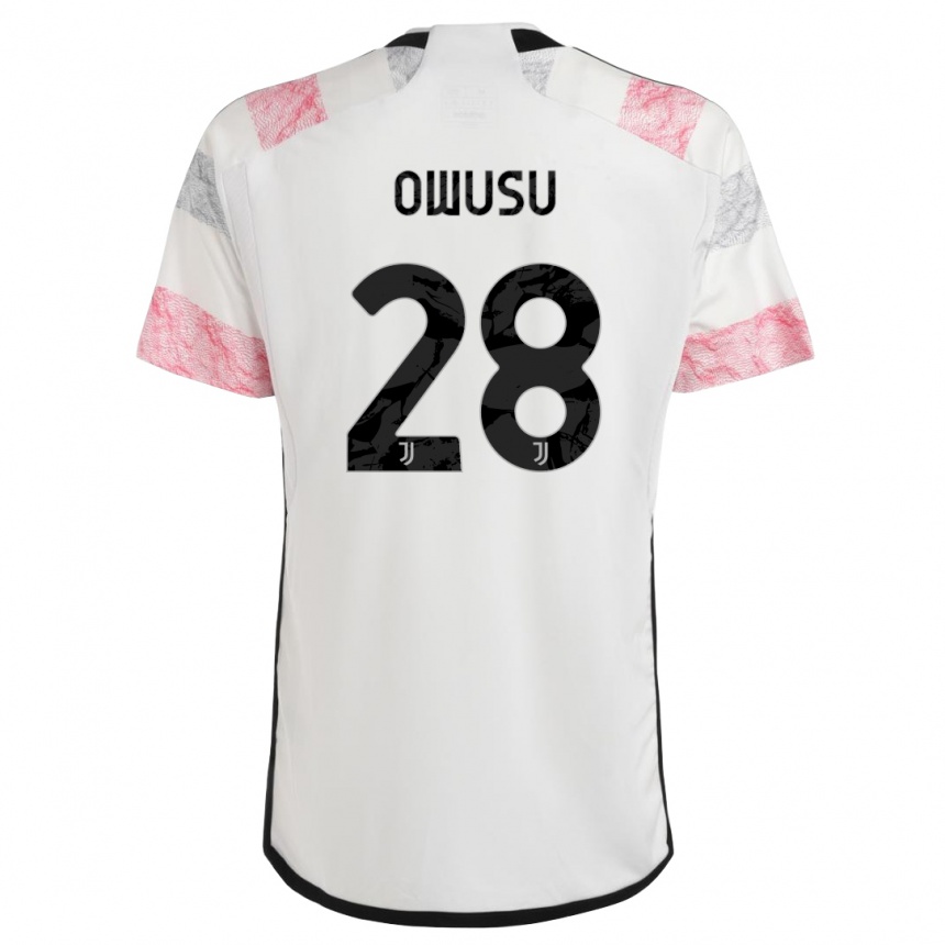 Kids Augusto Owusu #28 White Pink Away Jersey 2023/24 T-Shirt Canada