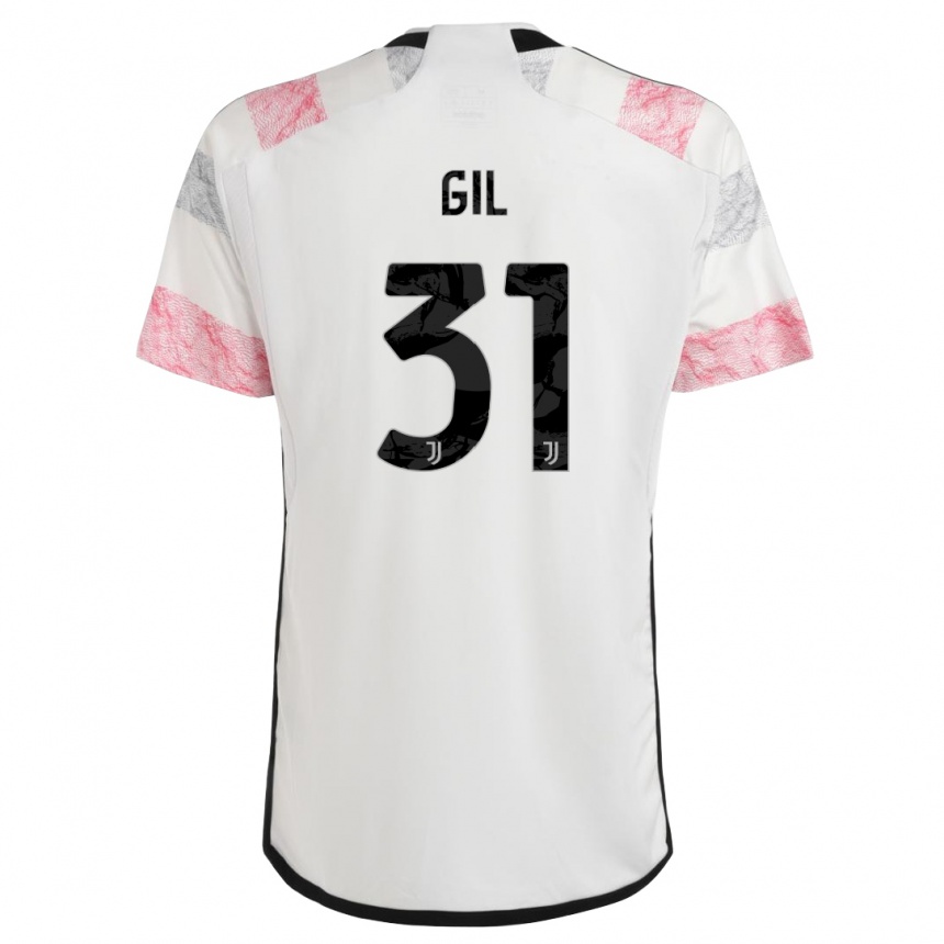 Kids  Javier Gil #31 White Pink Away Jersey 2023/24 T-Shirt Canada