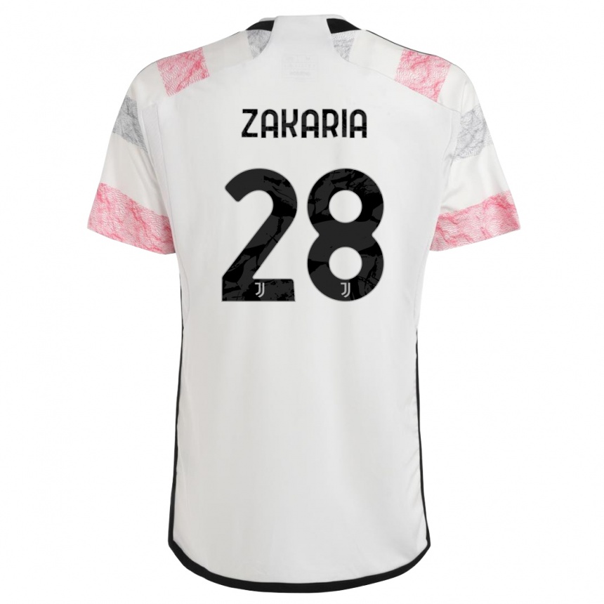 Kids Denis Zakaria #28 White Pink Away Jersey 2023/24 T-Shirt Canada