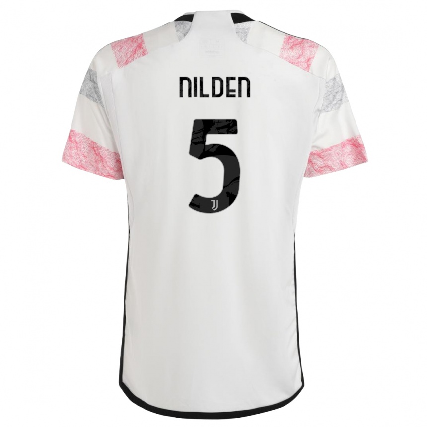 Kids Amanda Nilden #5 White Pink Away Jersey 2023/24 T-Shirt Canada