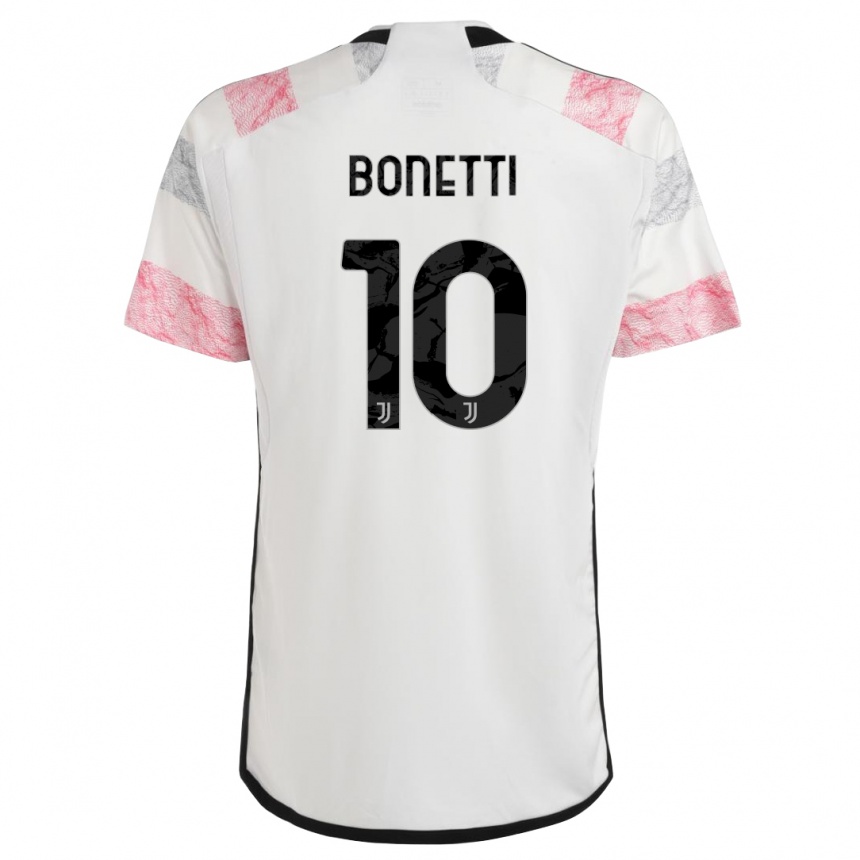 Kids  Andrea Bonetti #10 White Pink Away Jersey 2023/24 T-Shirt Canada