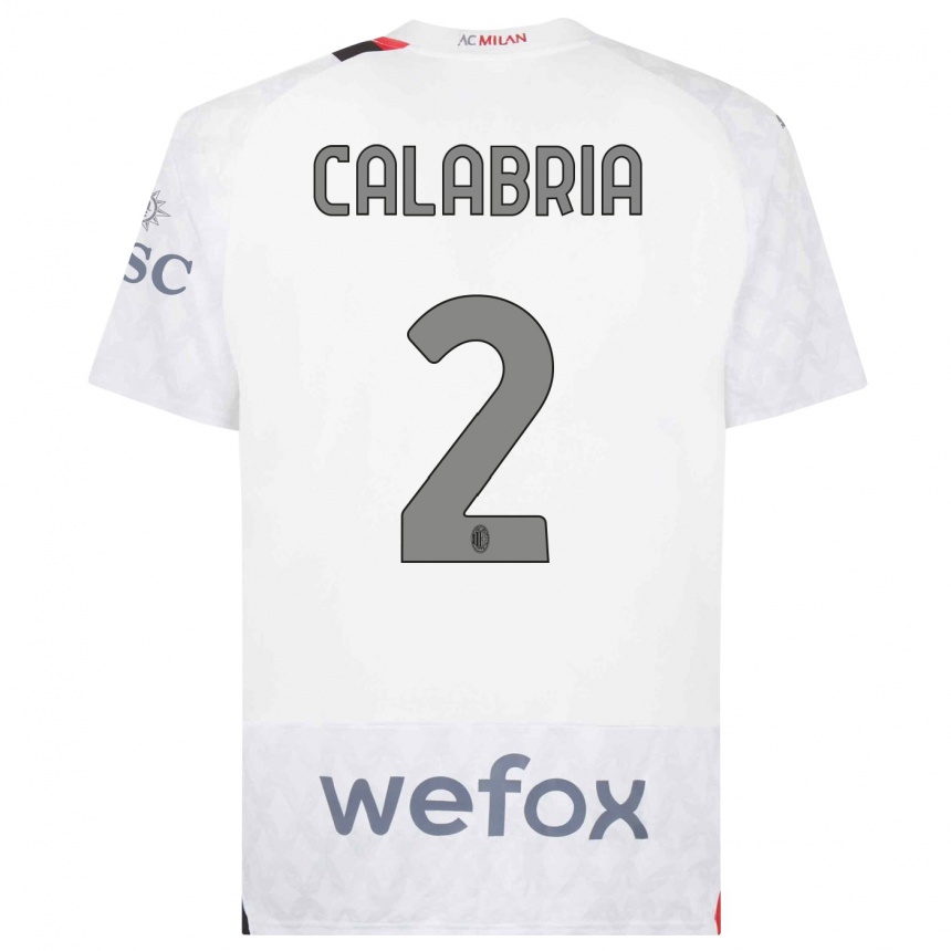 Kids Davide Calabria #2 White Away Jersey 2023/24 T-Shirt Canada