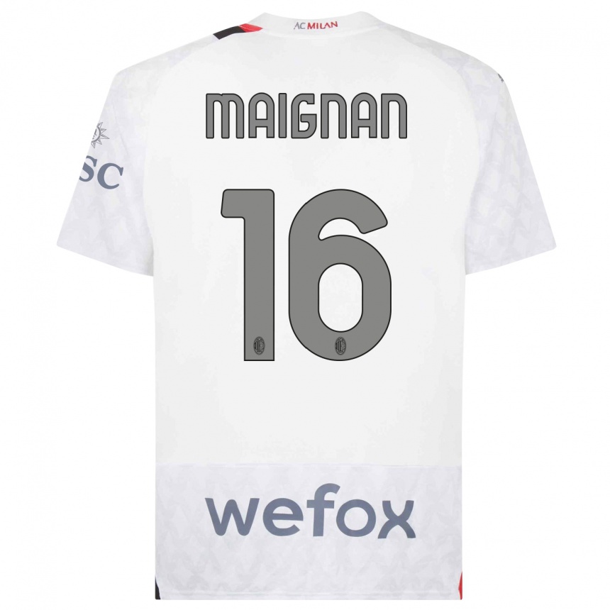 Kids Mike Maignan #16 White Away Jersey 2023/24 T-Shirt Canada