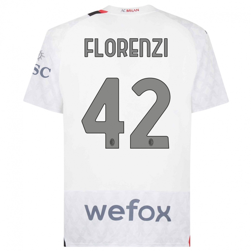 Kids  Alessandro Florenzi #42 White Away Jersey 2023/24 T-Shirt Canada