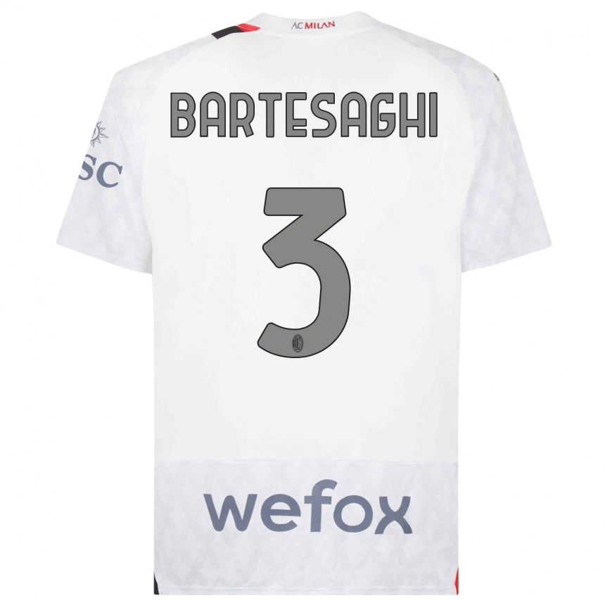 Kids Davide Bartesaghi #3 White Away Jersey 2023/24 T-Shirt Canada