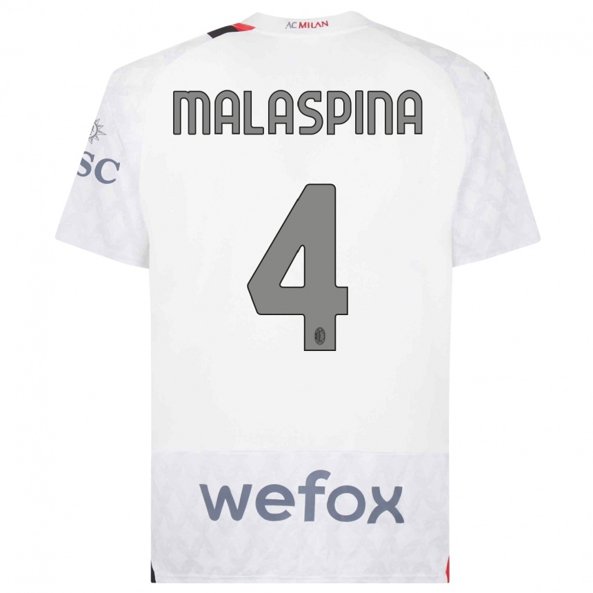 Kids Mattia Malaspina #4 White Away Jersey 2023/24 T-Shirt Canada