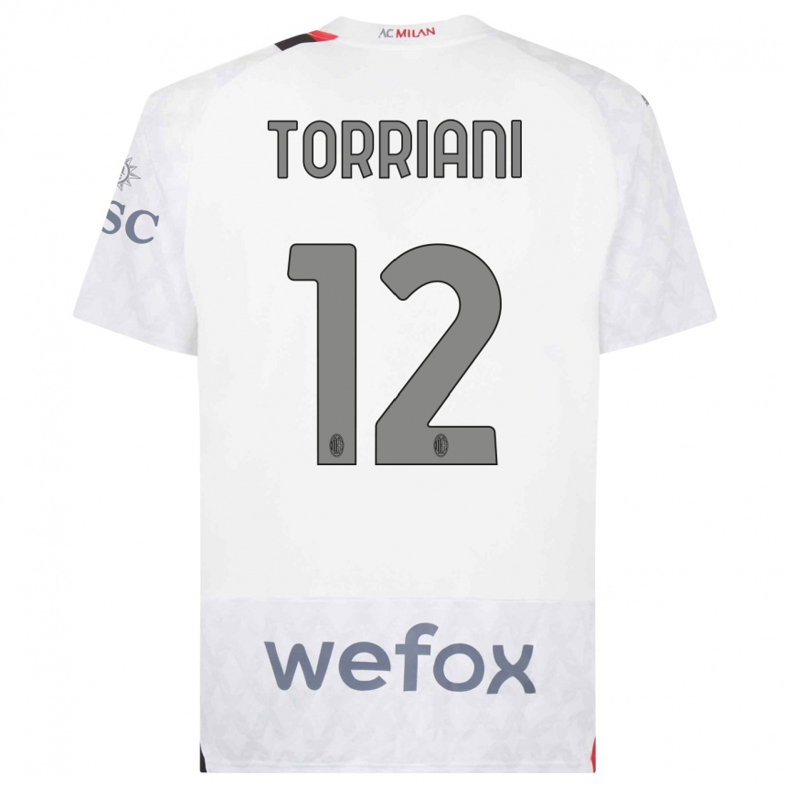 Kids  Lorenzo Torriani #12 White Away Jersey 2023/24 T-Shirt Canada