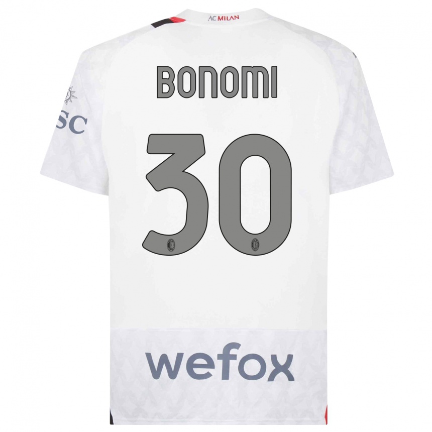 Kids Alessandro Bonomi #30 White Away Jersey 2023/24 T-Shirt Canada