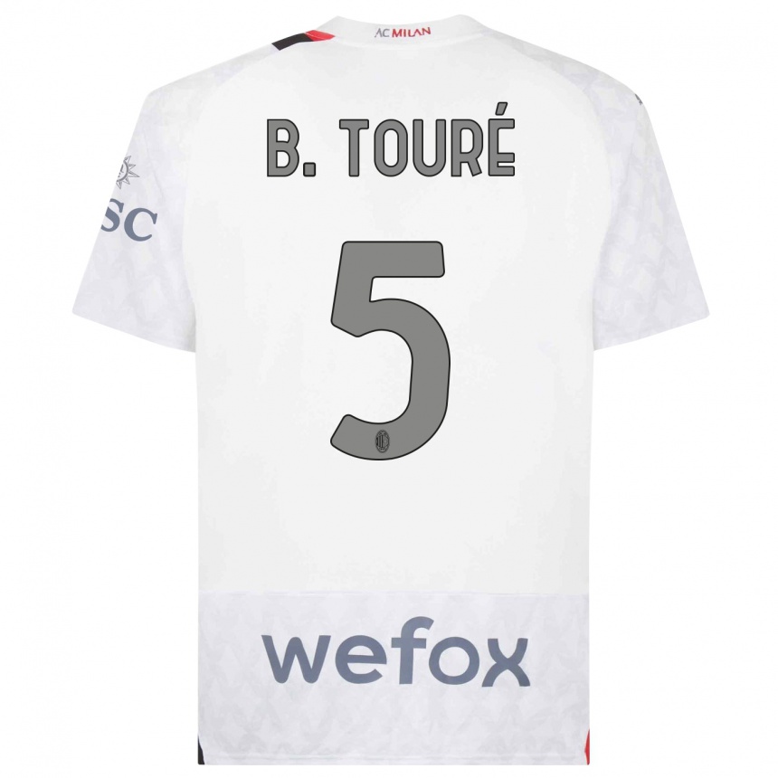 Kids  Fode Ballo-Toure #5 White Away Jersey 2023/24 T-Shirt Canada