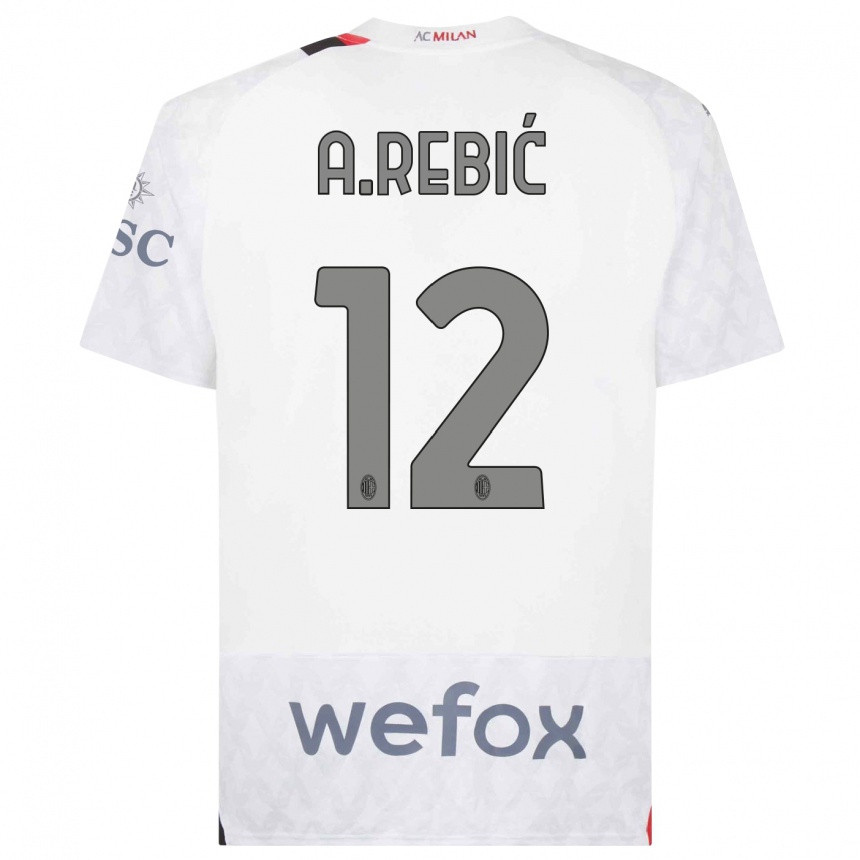 Kids  Ante Rebic #12 White Away Jersey 2023/24 T-Shirt Canada