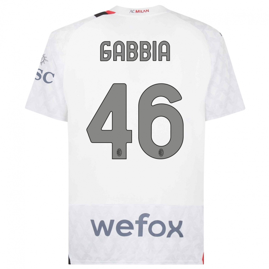 Kids Matteo Gabbia #46 White Away Jersey 2023/24 T-Shirt Canada