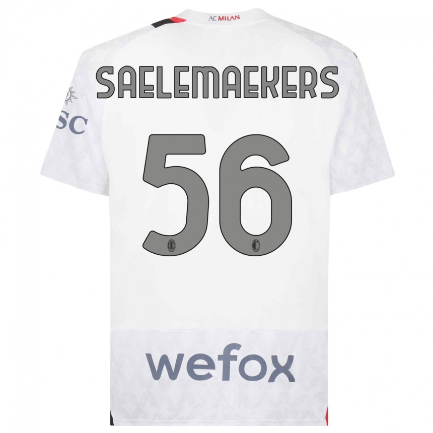 Kids Alexis Saelemaekers #56 White Away Jersey 2023/24 T-Shirt Canada