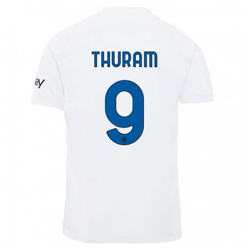 Kids  Marcus Thuram #9 White Away Jersey 2023/24 T-Shirt Canada