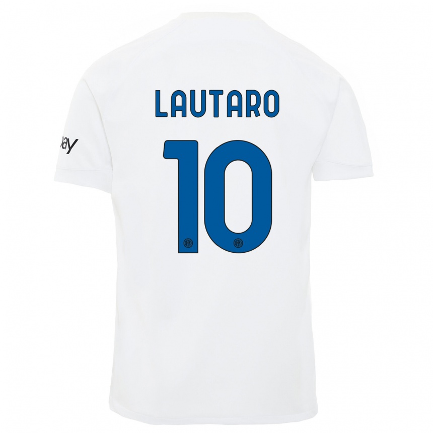 Kids  Lautaro Martinez #10 White Away Jersey 2023/24 T-Shirt Canada