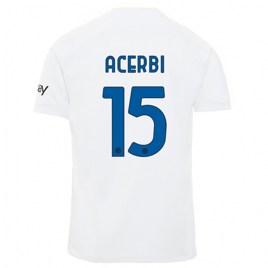 Kids Francesco Acerbi #15 White Away Jersey 2023/24 T-Shirt Canada