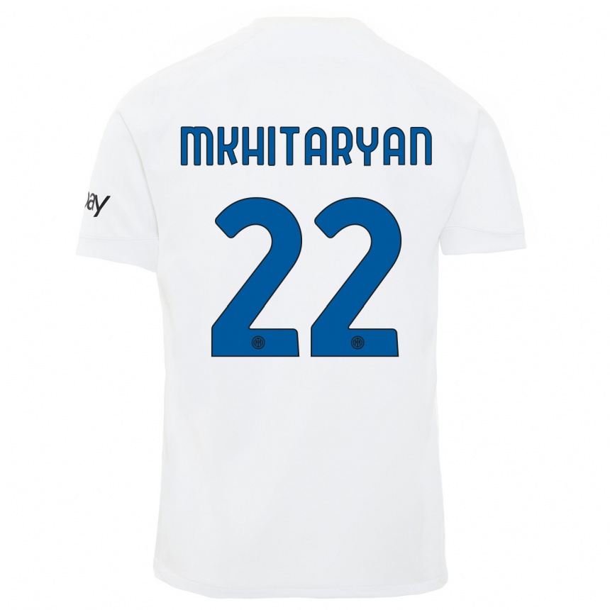 Kids  Henrikh Mkhitaryan #22 White Away Jersey 2023/24 T-Shirt Canada