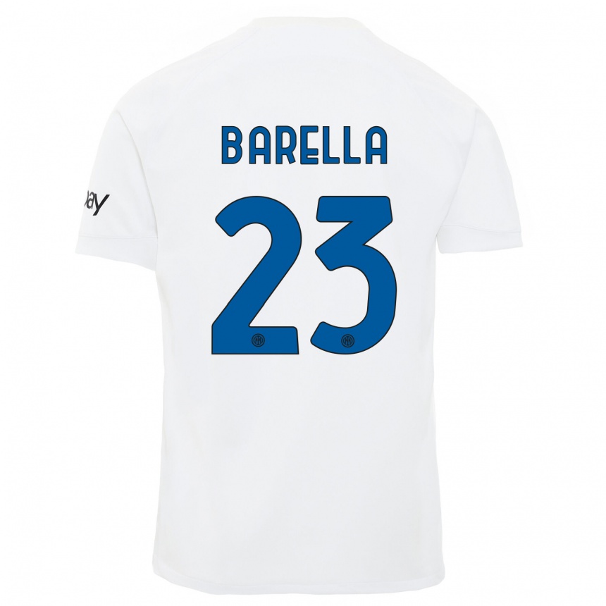 Enfant Football Maillot Nicolo Barella #23 Blanc Tenues Extérieur 2023/24 Canada