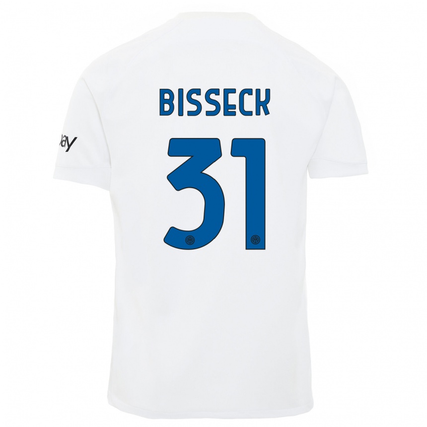 Kids  Yann Bisseck #31 White Away Jersey 2023/24 T-Shirt Canada