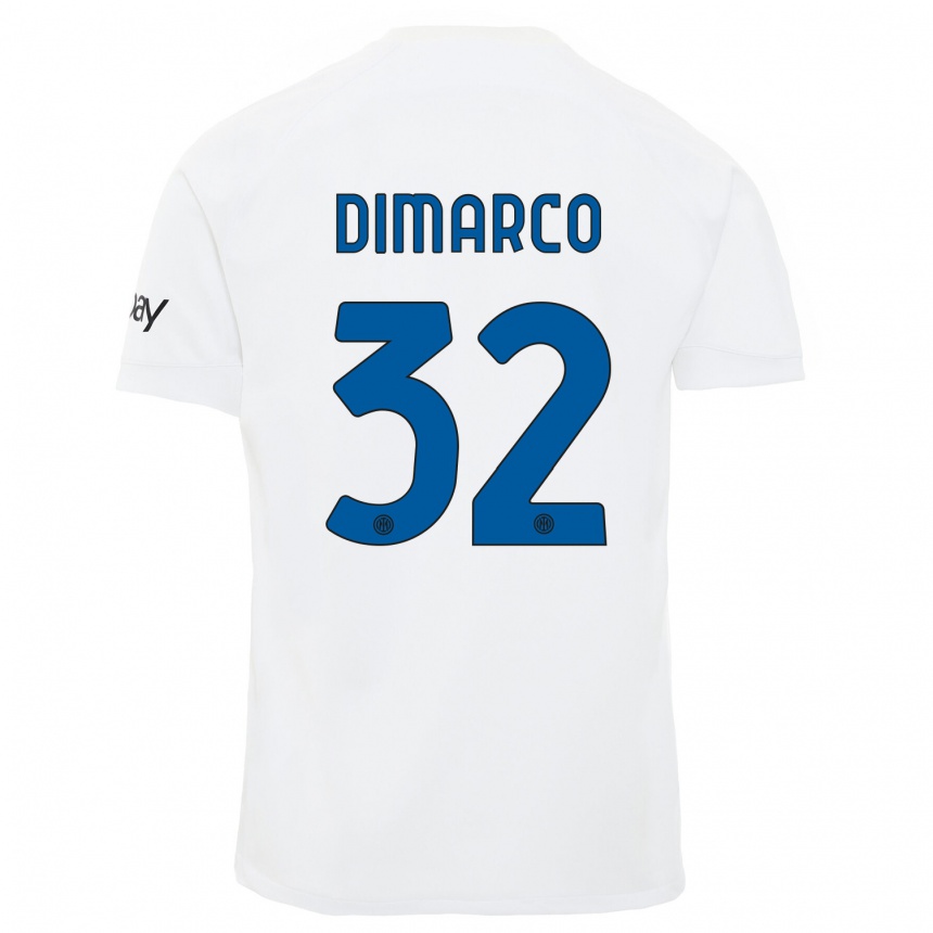 Kids Federico Dimarco #32 White Away Jersey 2023/24 T-Shirt Canada