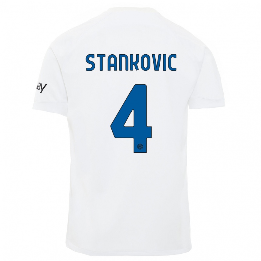 Kids  Aleksandar Stankovic #4 White Away Jersey 2023/24 T-Shirt Canada