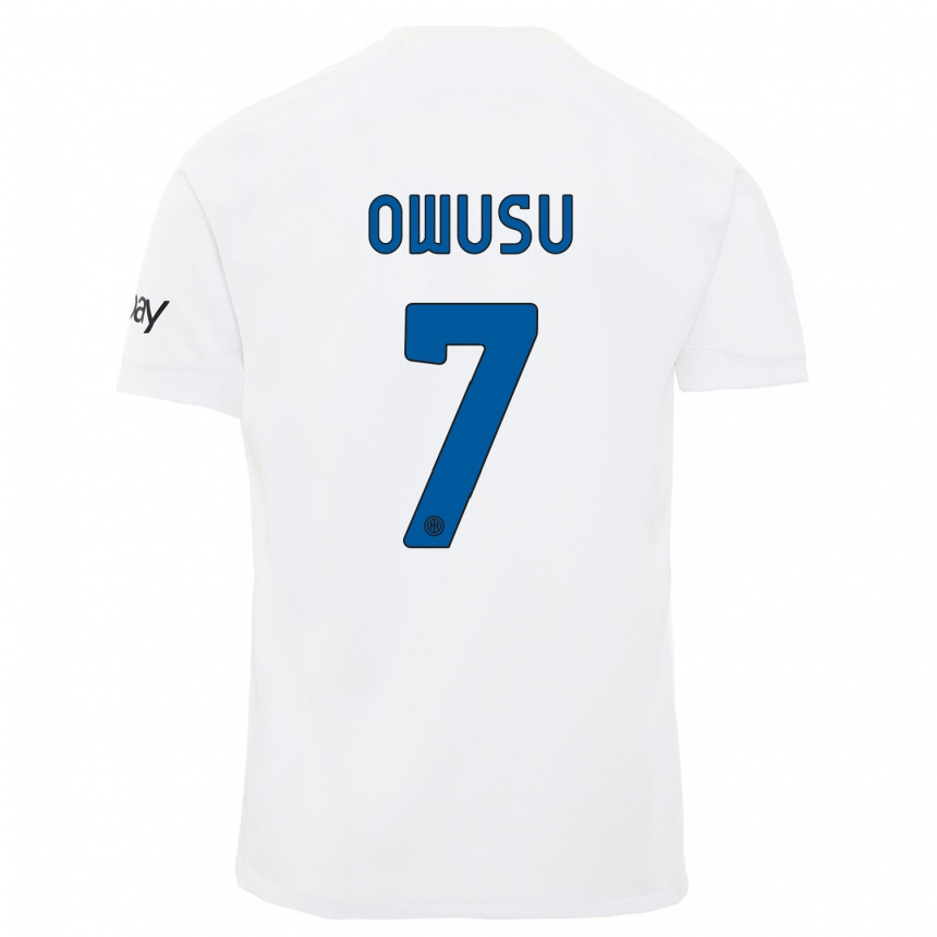 Kids Enoch Owusu #7 White Away Jersey 2023/24 T-Shirt Canada