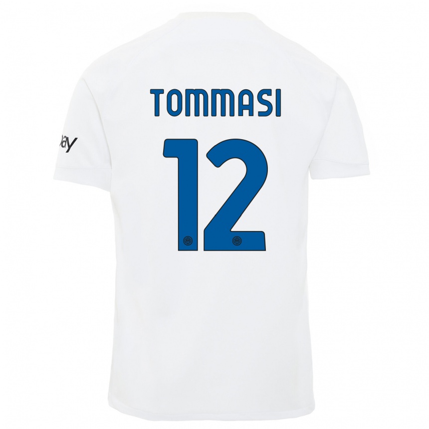 Kids  Francesco Tommasi #12 White Away Jersey 2023/24 T-Shirt Canada