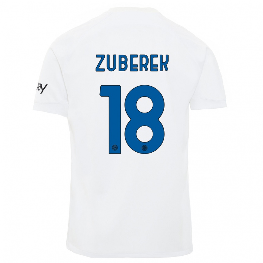 Kids Jan Zuberek #18 White Away Jersey 2023/24 T-Shirt Canada