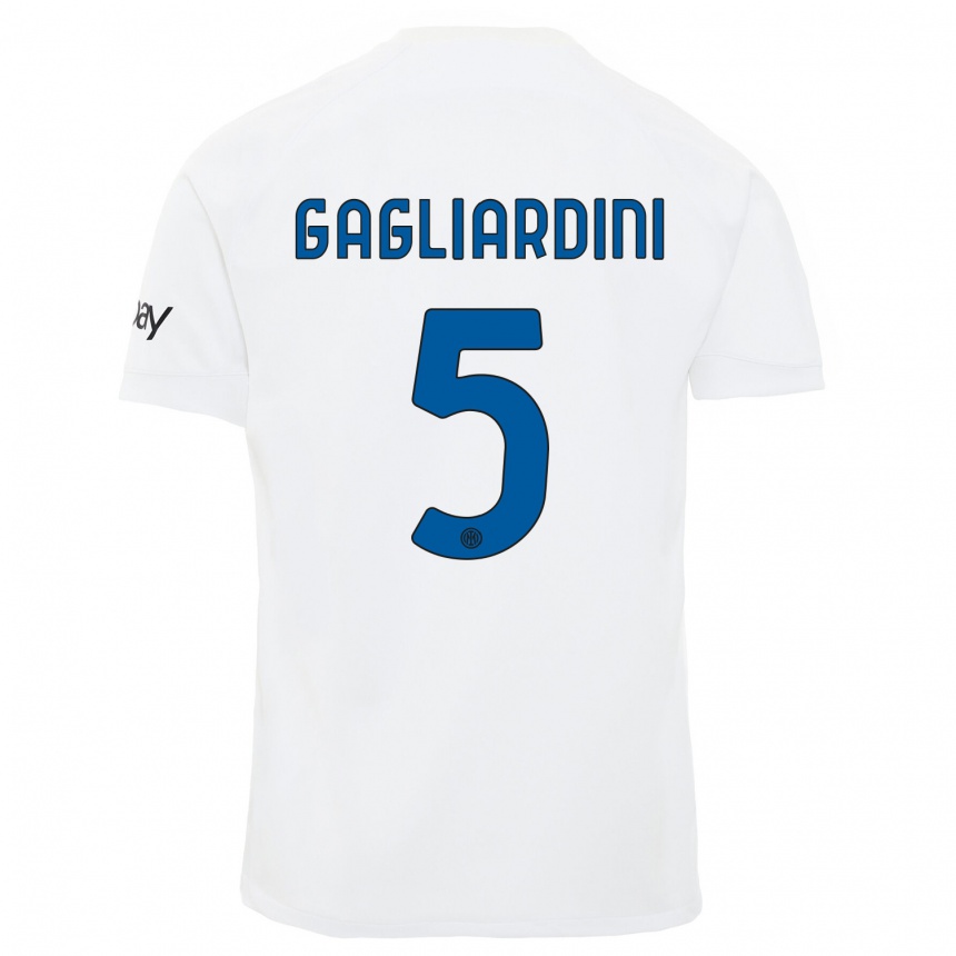 Kids  Roberto Gagliardini #5 White Away Jersey 2023/24 T-Shirt Canada