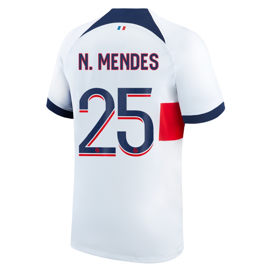 Kids Nuno Mendes #25 White Away Jersey 2023/24 T-Shirt Canada