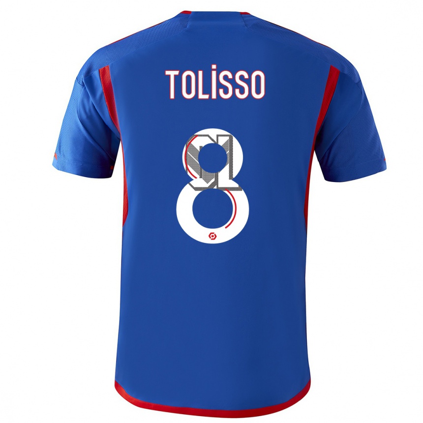 Kids  Corentin Tolisso #8 Blue Red Away Jersey 2023/24 T-Shirt Canada