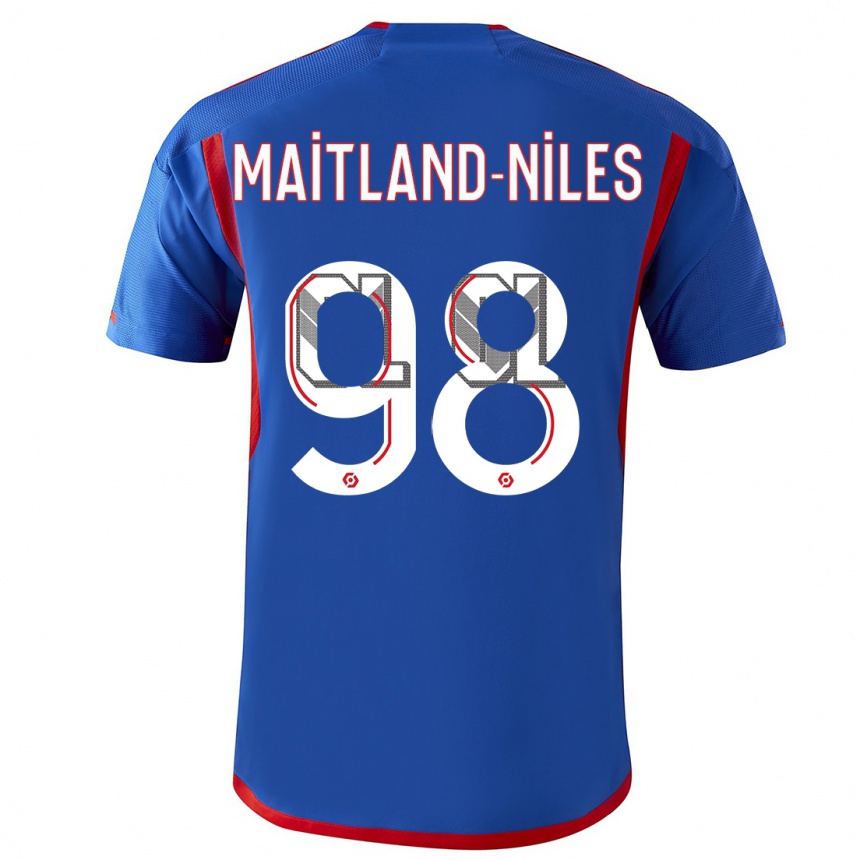 Kids Ainsley Maitland-Niles #98 Blue Red Away Jersey 2023/24 T-Shirt Canada