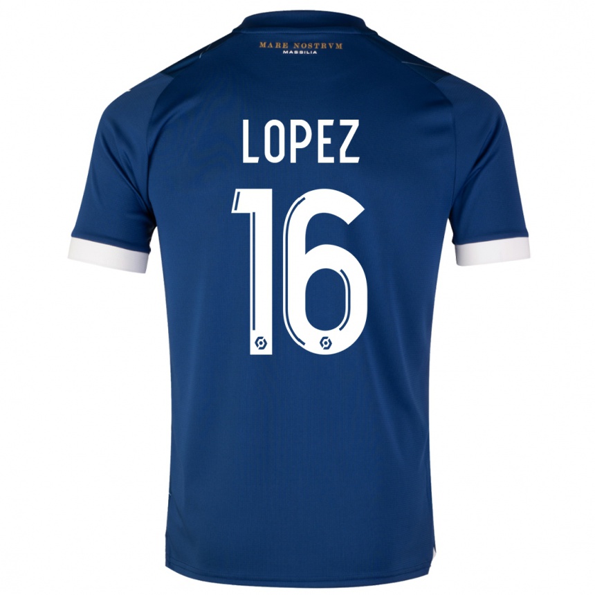 Kids Pau Lopez #16 Dark Blue Away Jersey 2023/24 T-Shirt Canada