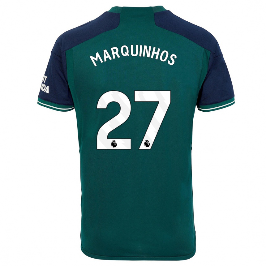 Kids  Marquinhos #27 Green Third Jersey 2023/24 T-Shirt Canada