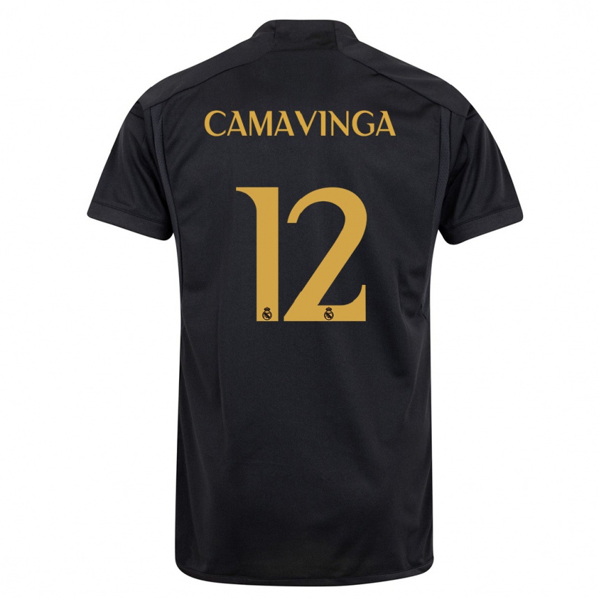 Kids Eduardo Camavinga #12 Black Third Jersey 2023/24 T-Shirt Canada