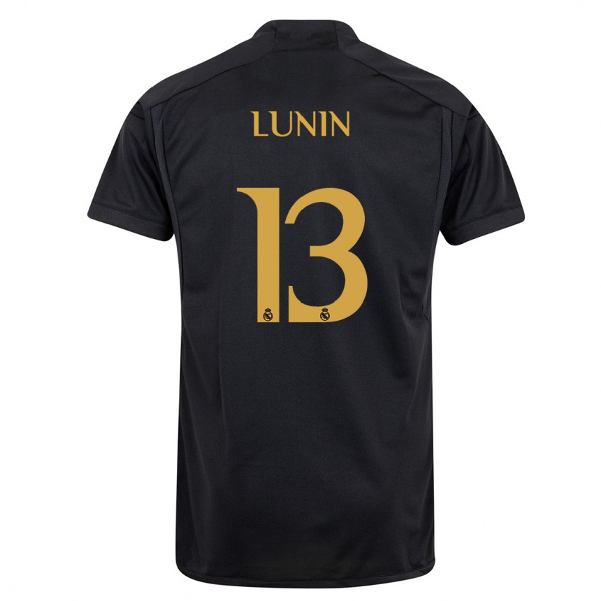 Kids  Andriy Lunin #13 Black Third Jersey 2023/24 T-Shirt Canada