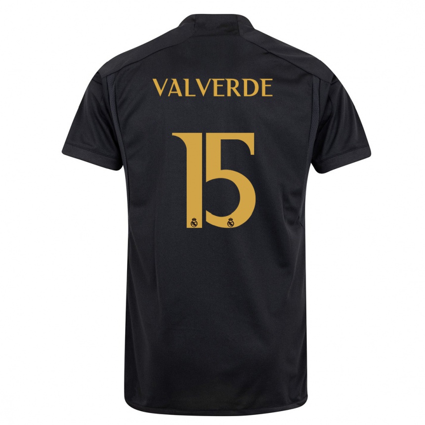 Kids Federico Valverde #15 Black Third Jersey 2023/24 T-Shirt Canada