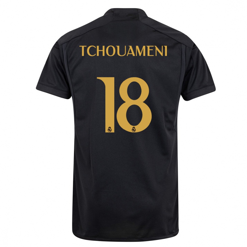 Kids Aurelien Tchouameni #18 Black Third Jersey 2023/24 T-Shirt Canada