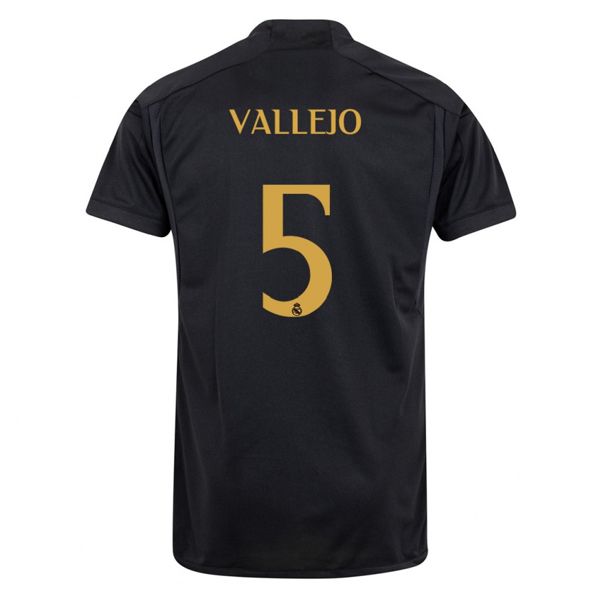 Kids  Jesus Vallejo #5 Black Third Jersey 2023/24 T-Shirt Canada