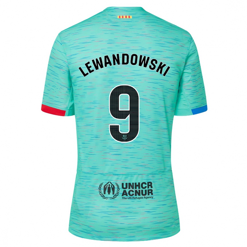 Kids  Robert Lewandowski #9 Light Aqua Third Jersey 2023/24 T-Shirt Canada