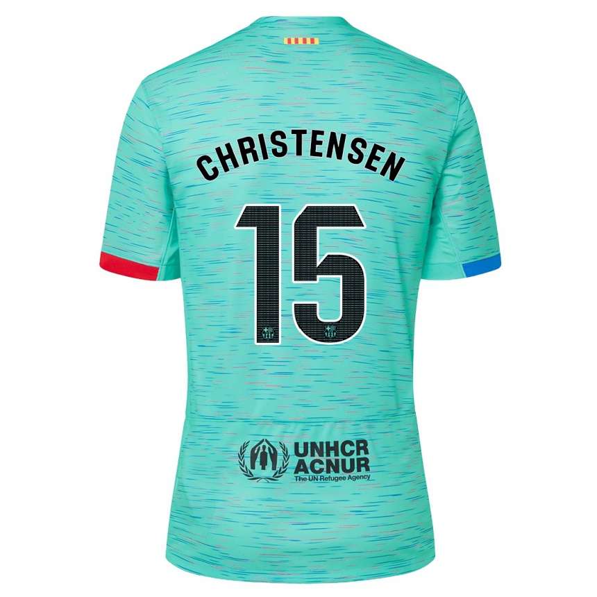 Kids  Andreas Christensen #15 Light Aqua Third Jersey 2023/24 T-Shirt Canada